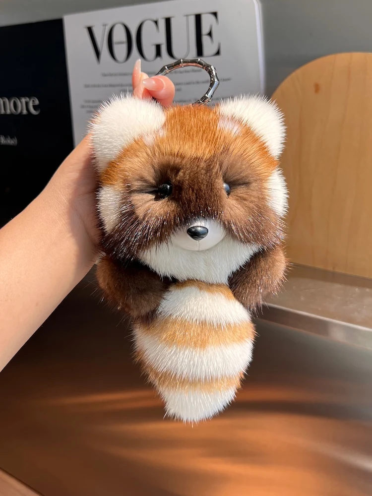 

Cute Raccoon Real Mink fur Car Keychain Pendant High-end Plush Toy Doll Bag Decoration