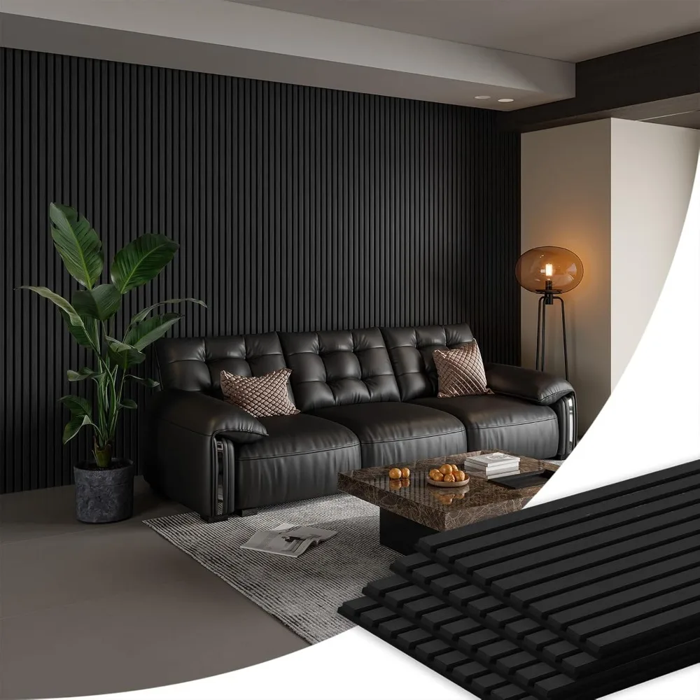 Paquete de 4 paneles de pared de listones de madera de 105,9 x 12,6, paneles de pared de madera insonorizados, paneles de madera acústica para pared, estriados 3D