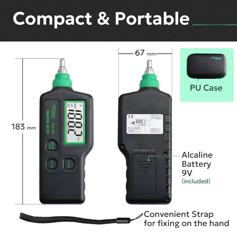Vibration Meter VM-420 Digital Vibrometer Handheld Vibration Analysis Equipment Acceleration Velocity Displacement Measurement