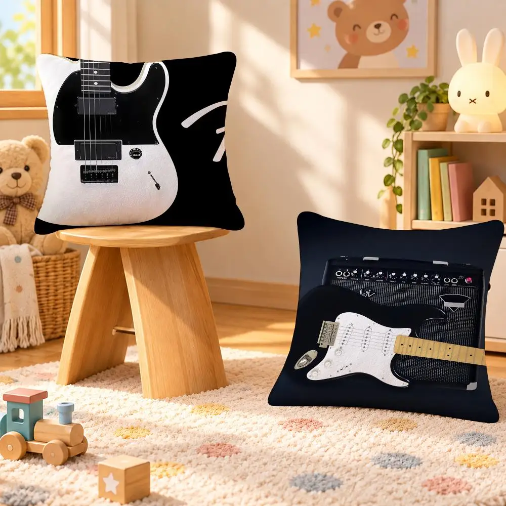Brand Fender Electric Guitar Music Cushion Cover Personalized Decorative Living Room Home Sofa Bedroom Office Car Decor