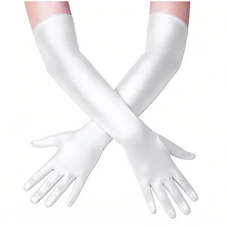 Women's Long Opera Gloves, 21-Inch Length Satin Gloves for 1920s Tea Party Wedding Cosplay Bridgerton Costume Dress