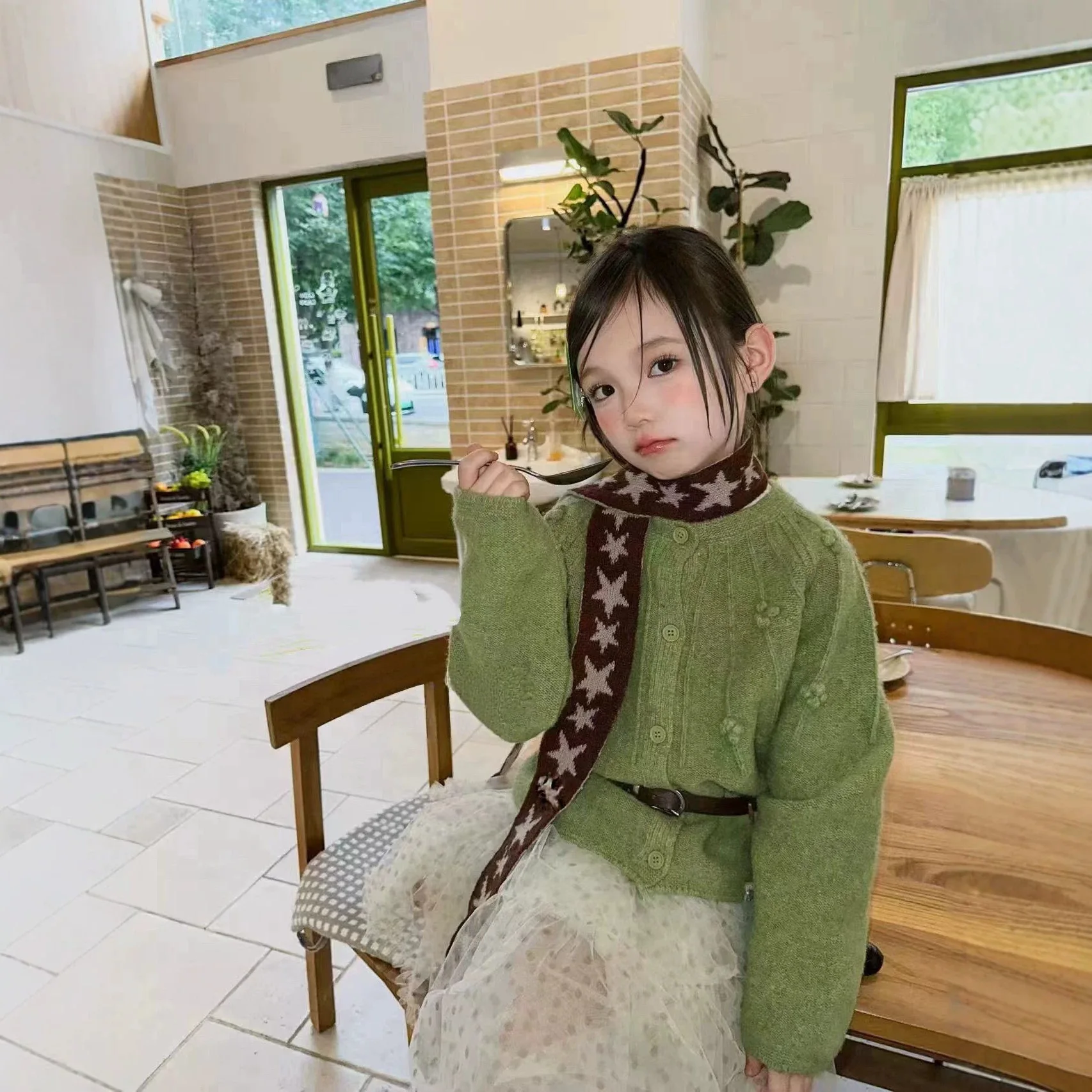 Girls Sweater 2026 Spring and Autumn New Childrens Clothing Korean Style Girl Baby Retro Stereoscopic Hook Flower Sweater Jacket