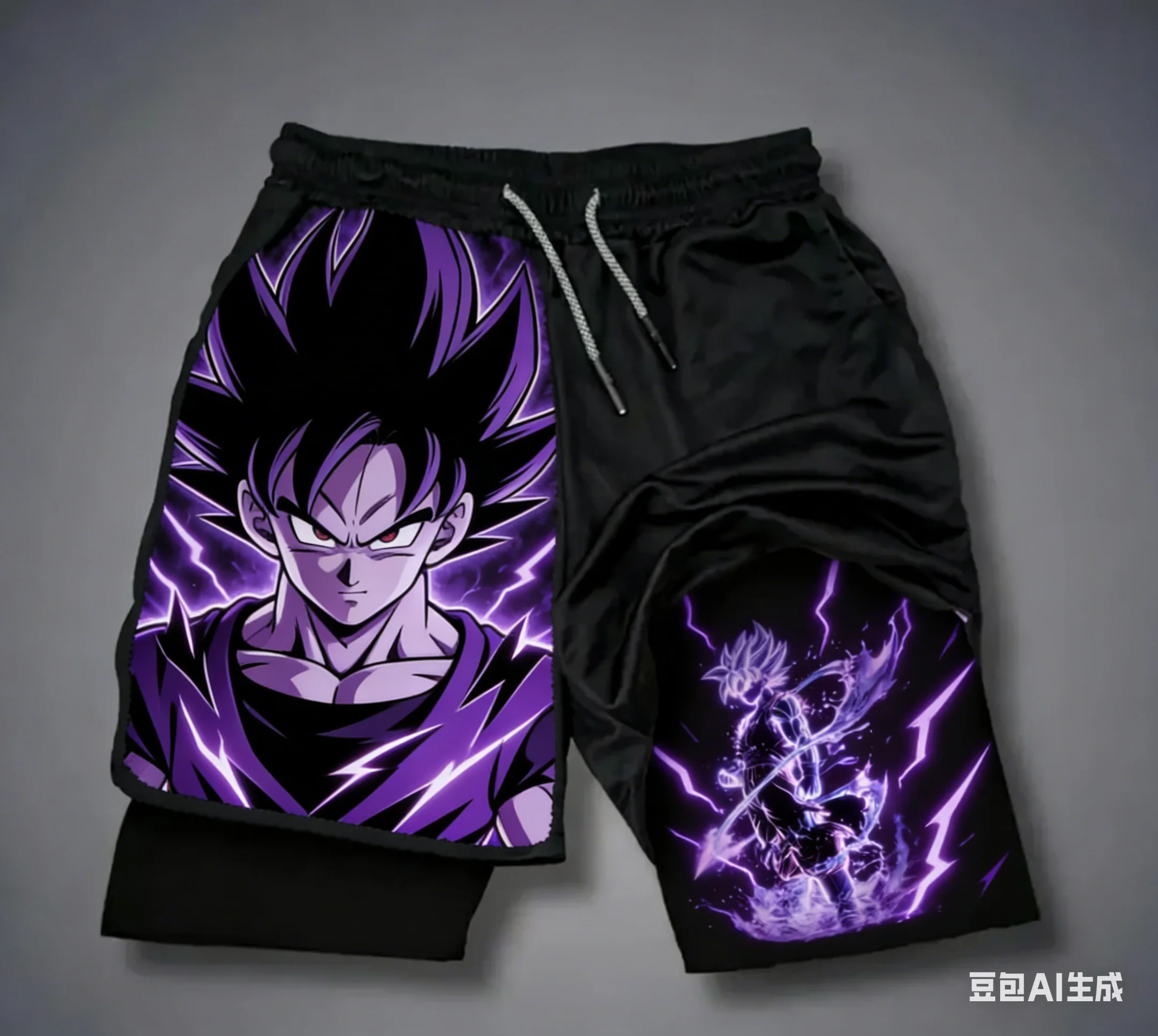 

New Dragon Ball Double-Layer Shorts for Men, Summer Trendy Brand, Loose Fake Two-Piece Sports Five-Point Shorts with Goku Print