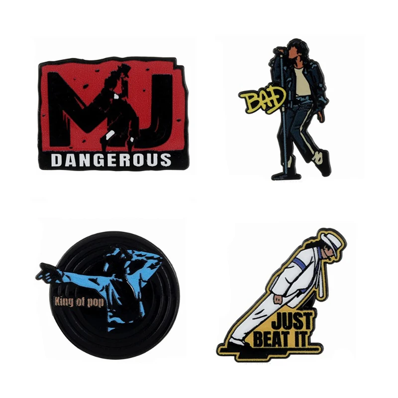Emblemas em forma de MJ de cantor de desenho animado, alfinetes de liga de série de letras de personagens criativos, acessórios para roupas e bolsas, presentes para amigos