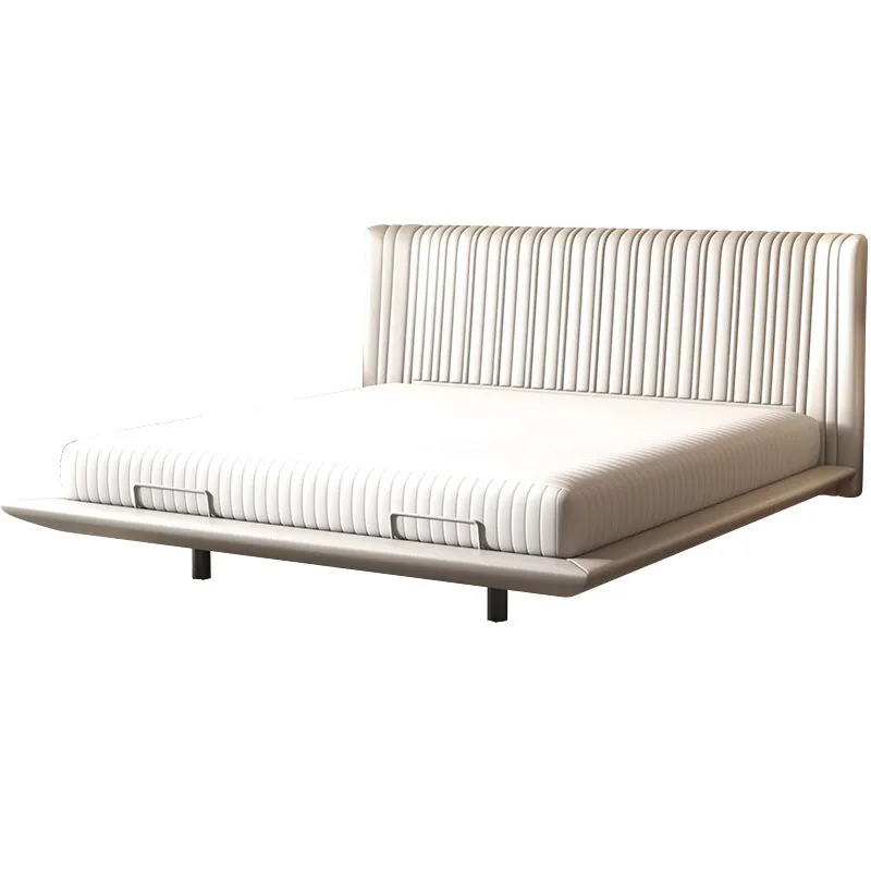 

Smart electric function leather bed, minimalist suspension Internet celebrity cream wind French leather drop bed