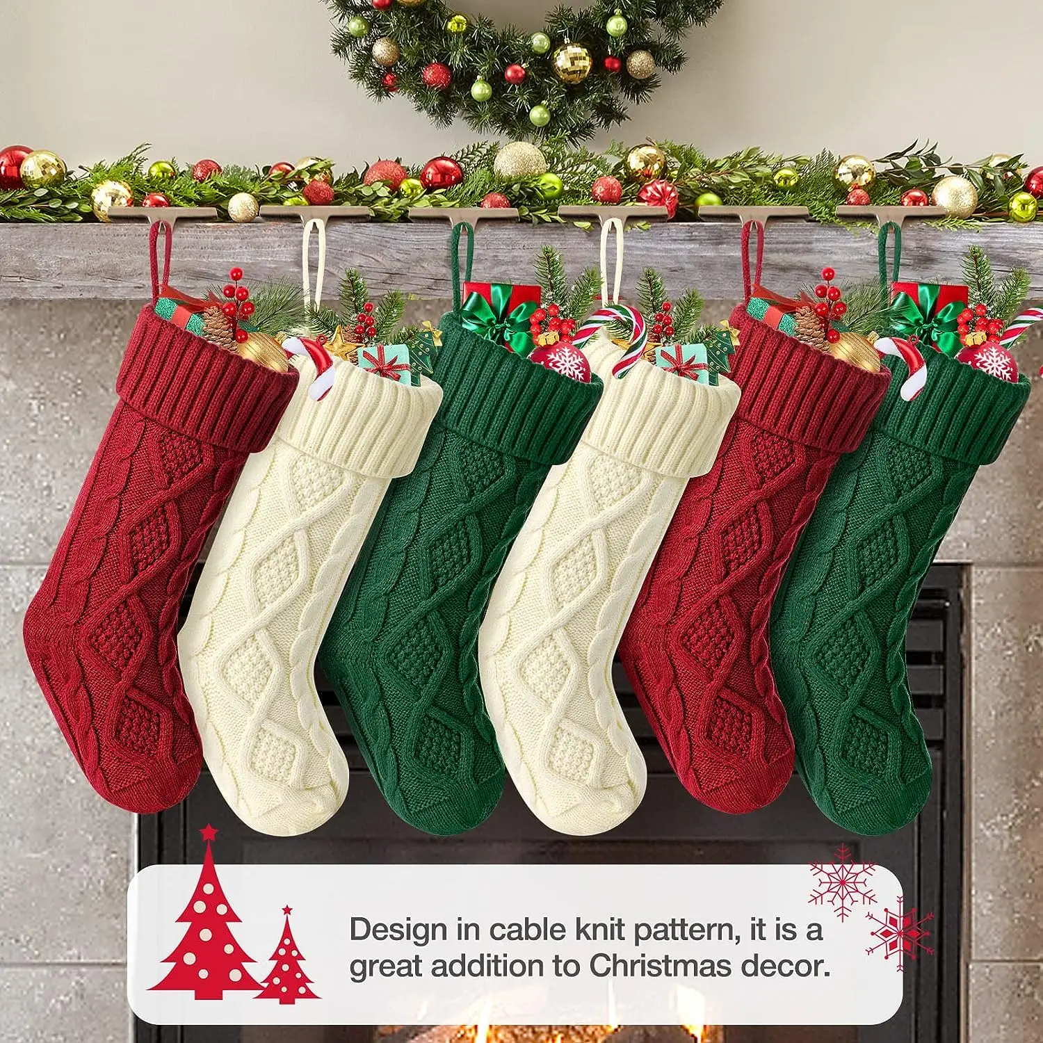 Christmas Stockings For Kids Large Size Cable Knit Stocking Christmas Decorations For Family Party - Image 4