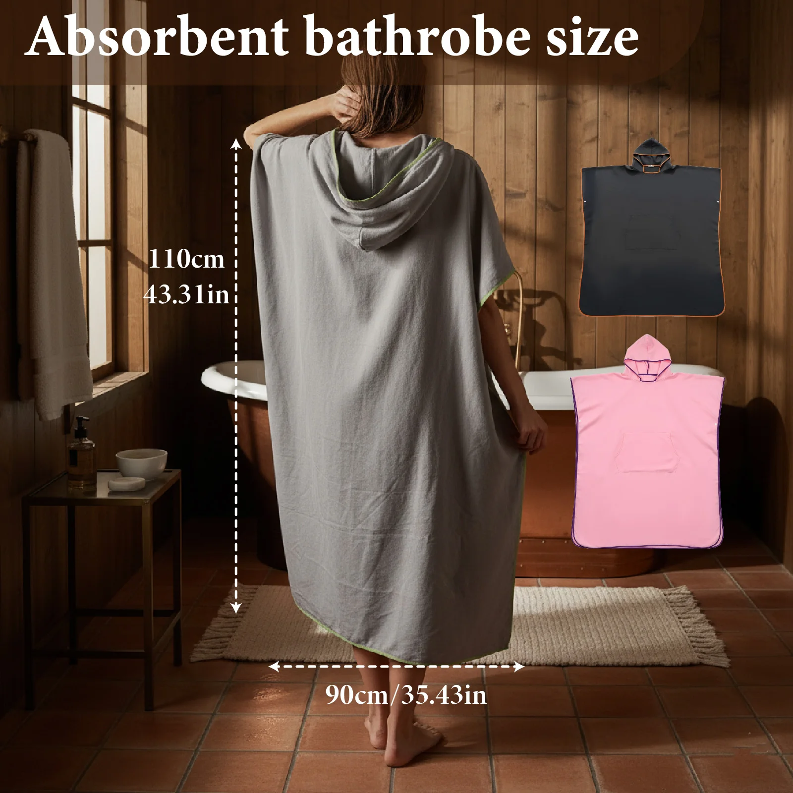Hooded Changing Poncho with Front Pocket, Super Absorbent Swim Cover Up for Beach Swimming Surfing Camping