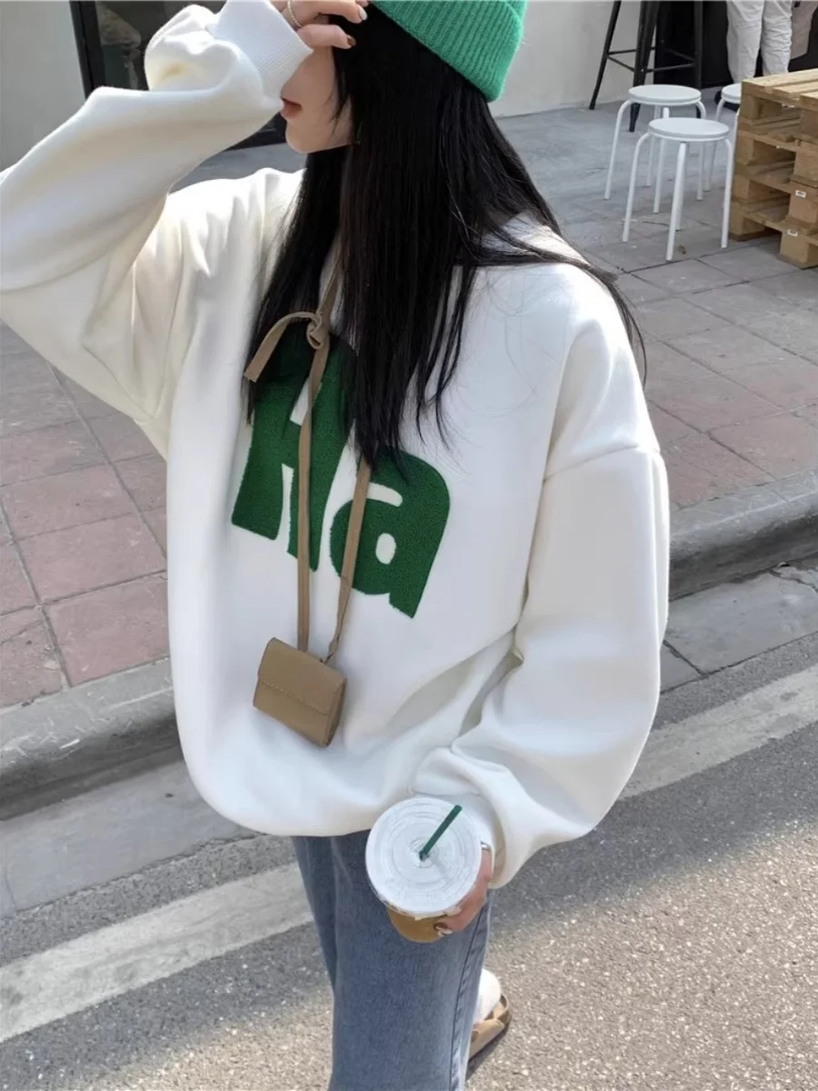 Plus maat 300 Pou oversized sweatshirt met voering voor dames in roze Koreaanse Sle Lazy Hong Kong Sle chique comfortabele top