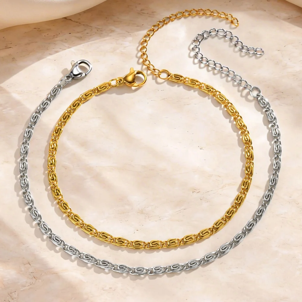 Pulsera de Eslabones en Forma de S de Acero Inoxidable, Chapada en Oro de 18K, Ajustable, Minimalista, Cadena de Mano, Joyería Antideslustre para Mujer