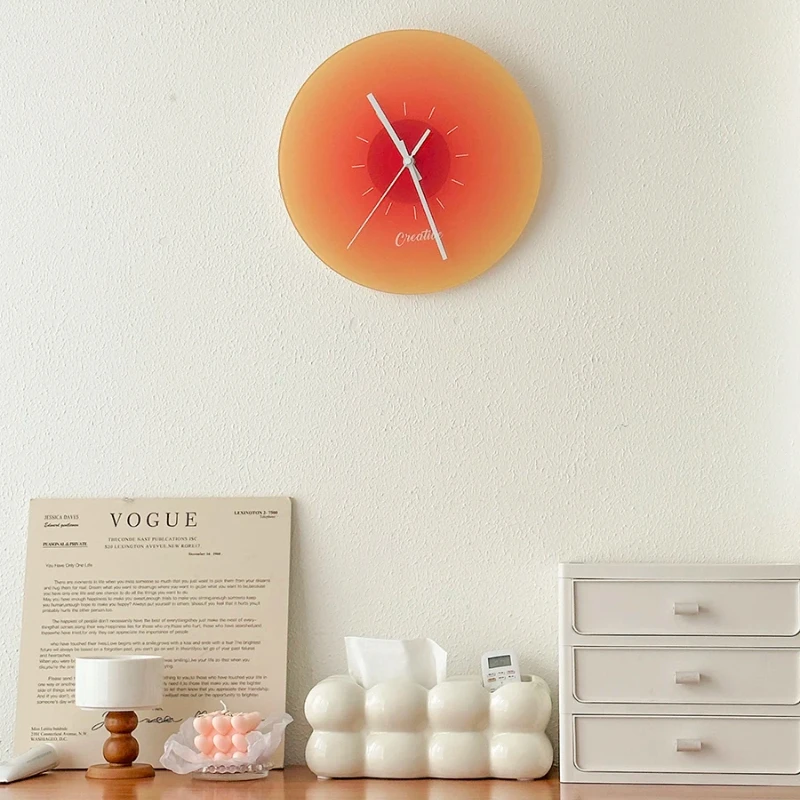 Nordic sunset clock internet famous light luxury decoration no punching silent glass living room fashion piece modern