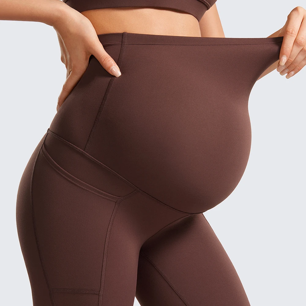 Mulheres borboleta maternidade leggings com bolsos, roupas esportivas de treino, Yoga gravidez calças, sobre a barriga, macio, 25"