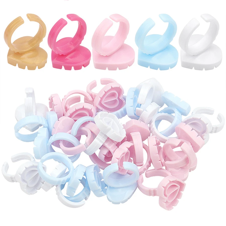 100Pcs/Bag Disposable Eyelash Glue Ring Holder Cup Heart-shaped Plastic Tattoo Pigment Holder Pallet Eye Lash Glue Makeup Tools