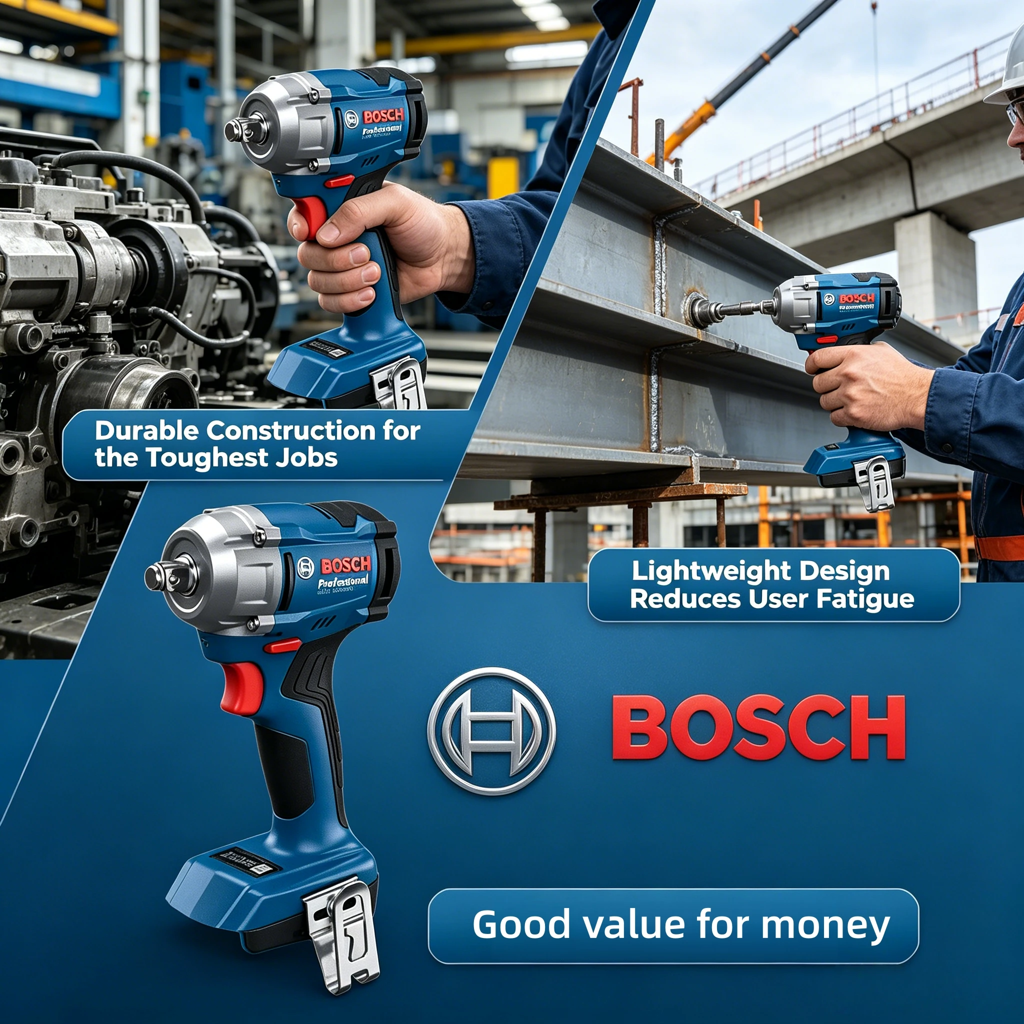 Professional BOSCH GDS 18V-350 Li-ion Impact Wrench Variable Speed Anti-slip Grip Vehicle Wheel Repair Tool