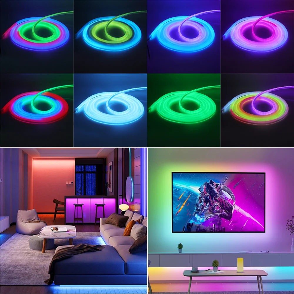 360 Round Neon Light 24V WS2811 IC RGB LED Strip Neon Sign WiFi Bluetooth APP Remote Control Waterproof Ribbon Tape Home Decor