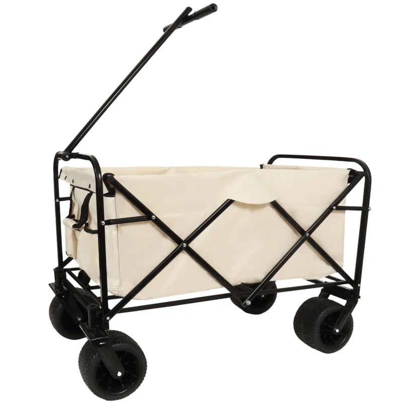 360 ° Carro plegable de alta resistencia con rueda trasera giratoria: carro de jardín multiusos con ruedas todo terreno para acampar en la playa