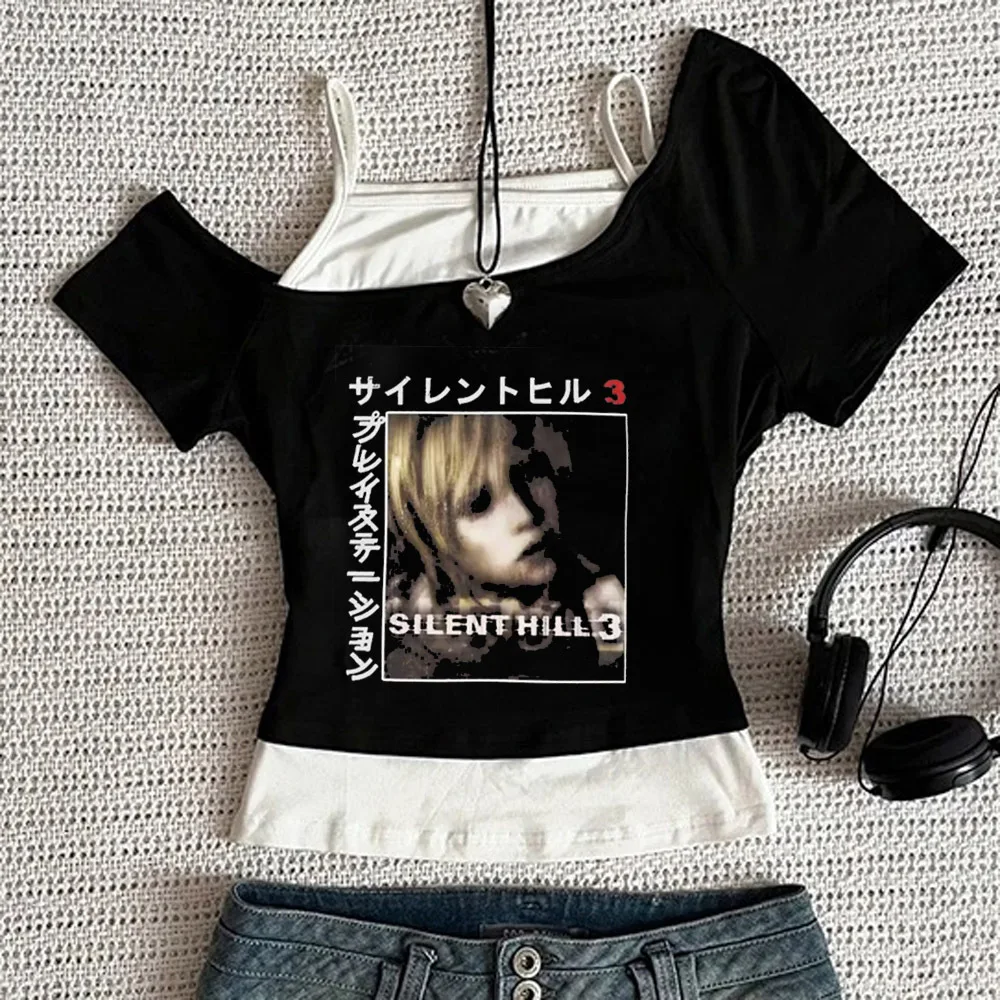 Silent Hill crop top women kawaii goth 2000s grunge t-shirt alternative  manga vintage