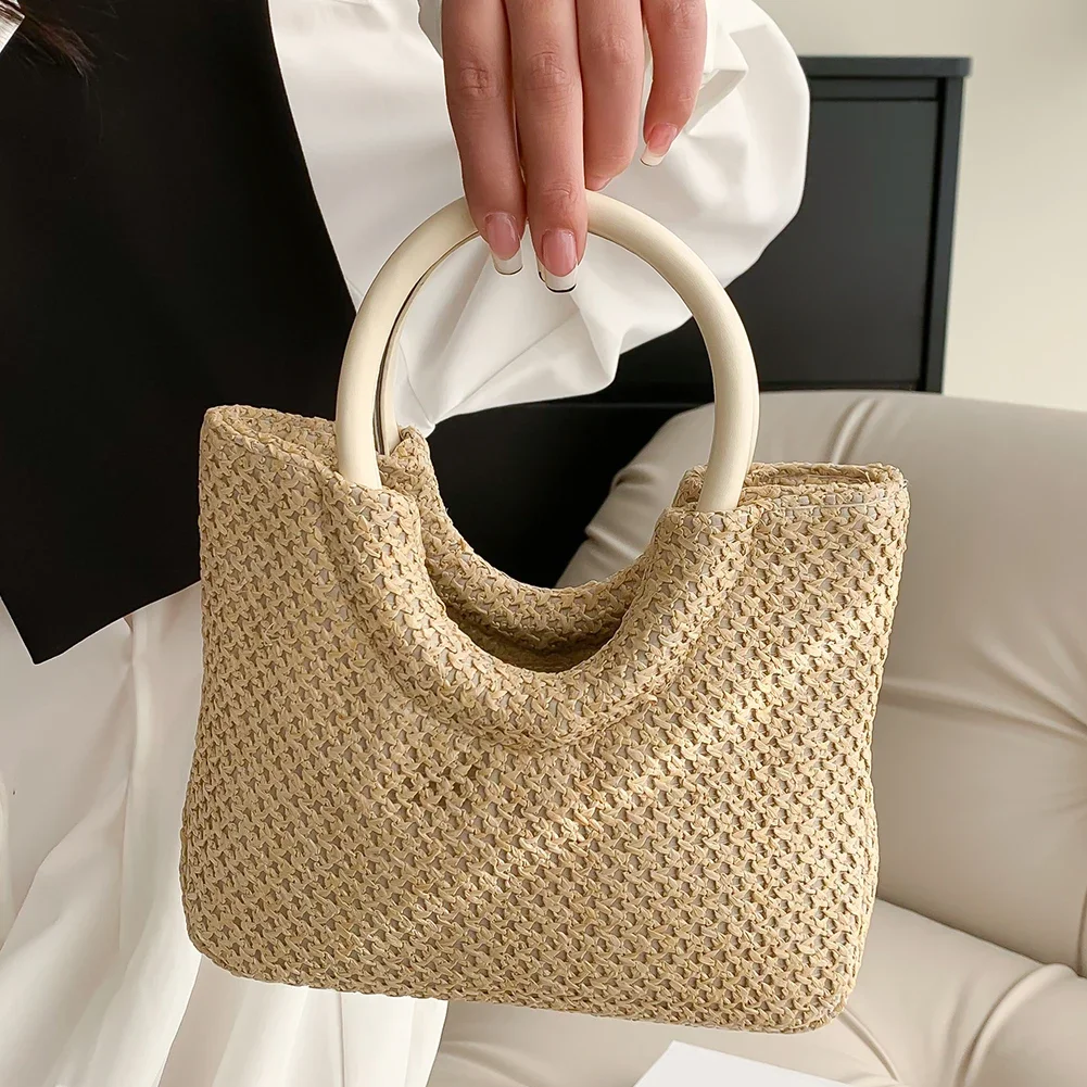 Summer Straw Top Handle Bag Beach Totes Woven Handbags 2023 Design Crossbody Bags for Women Branded Simple Female Shoulder Bags