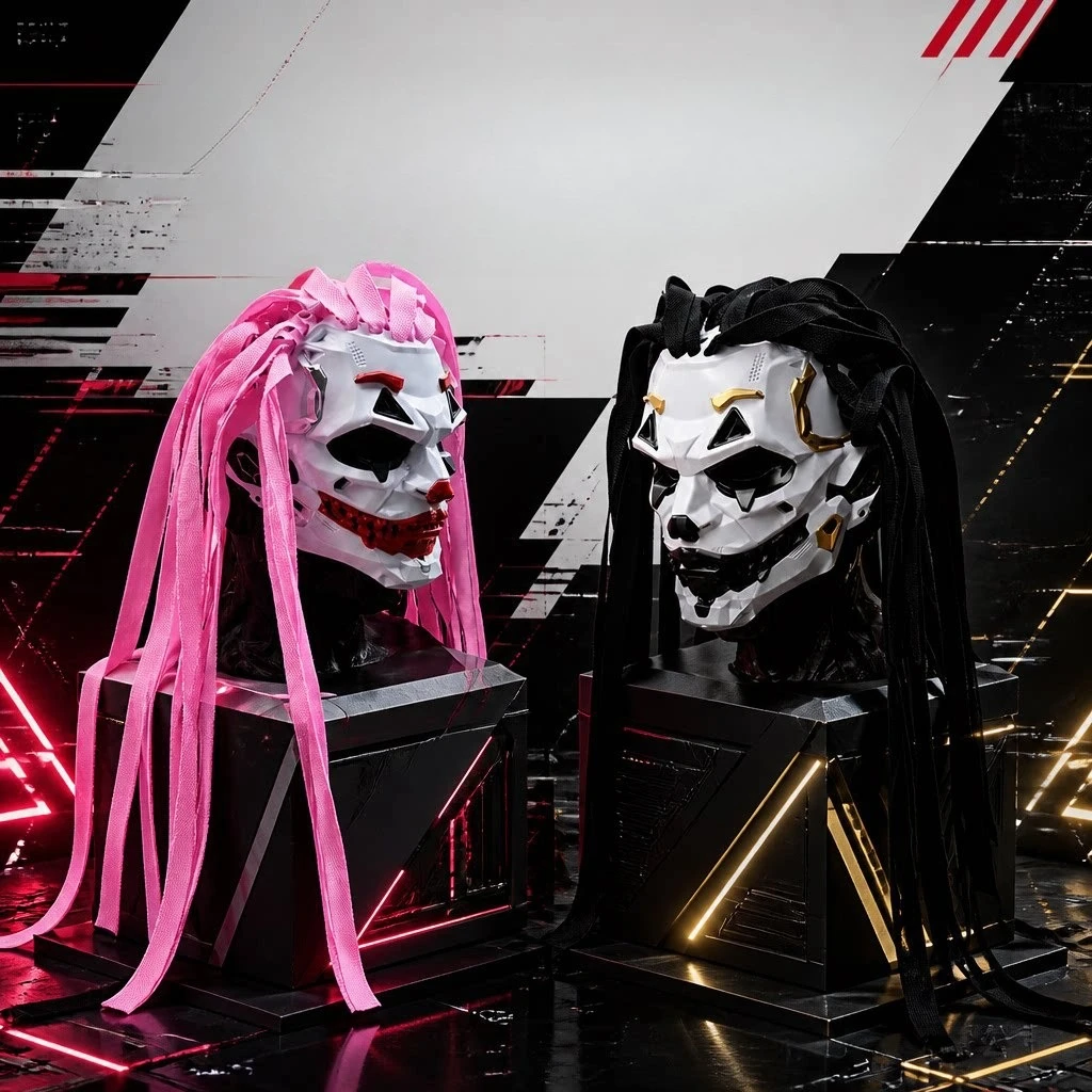 Cyberpunk Clown Mask Fashion Cool Face Cover Halloween Masquerade Party Cosplay Costume Props Accessories