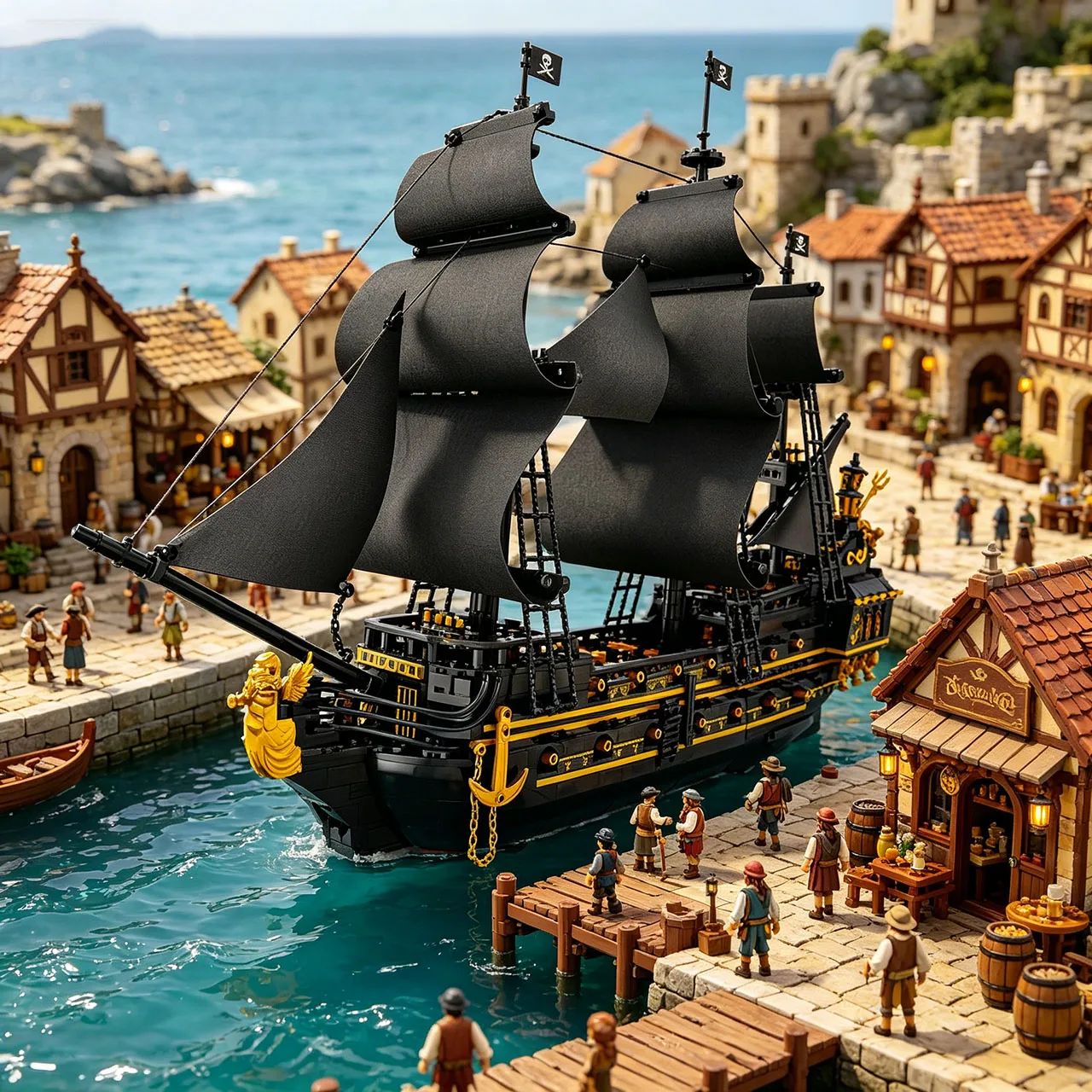 

2076 Pcs MOC Caribbean Pirate Ship Revenge Warship Black Pearl Sailor Building Blocks Model Assembly Educational Toys for Gifts