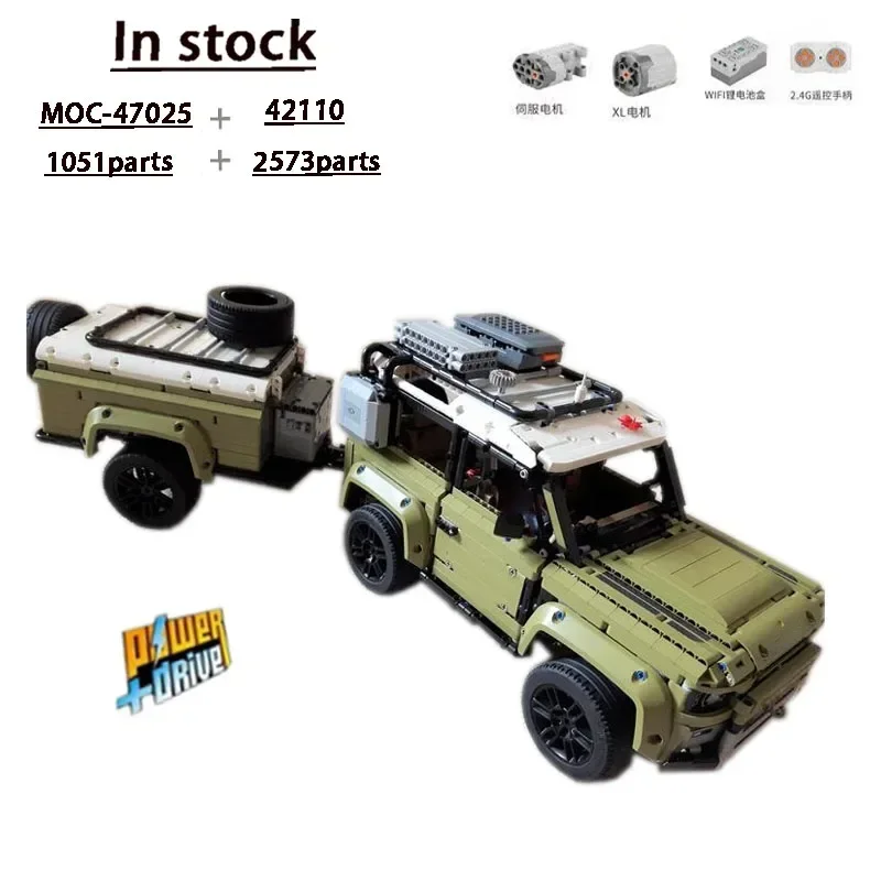 

New Electric 42110 Off-road Sports Car and MOC-47025 Trailer Assembled Splicing Building Block Model Kidscustombirthday Toy Gift
