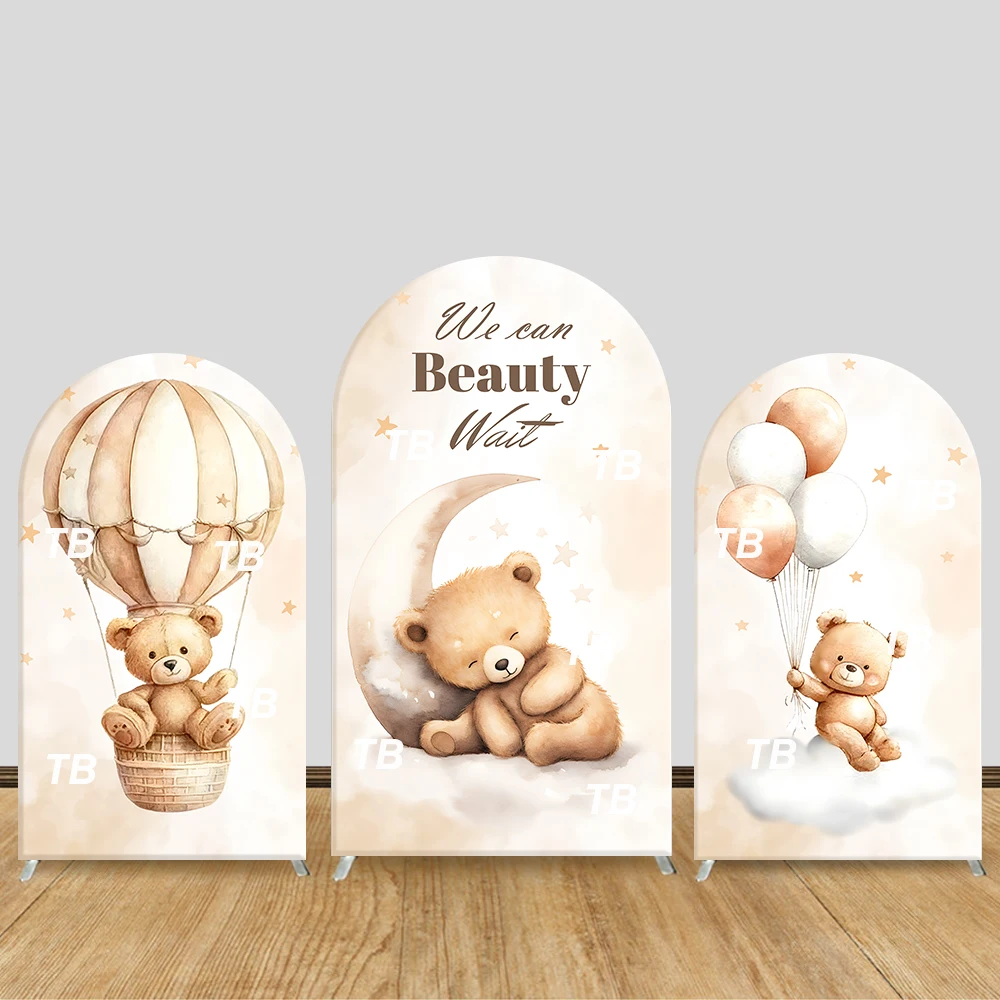 

Warm Bear Arch Backdrop Cover "We Can Beauty Wait" Theme Party Decor Photo Booth Background Baby Shower Supplies