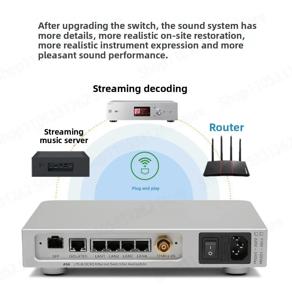 AS6 Audiophile Network Switch LPS Linear Power Supply OCXO Clock HiFi Audio Grade Ethernet Switch