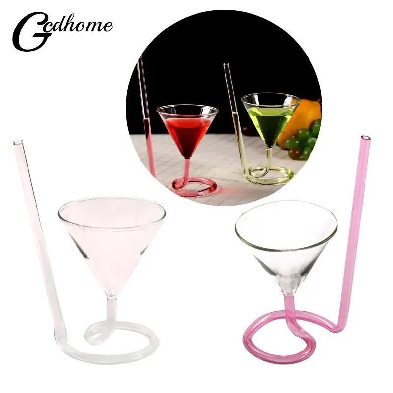 220ml Cocktail Glass Creative Screw Spiral Straw Molecule Wine Glass Champagne Goblet Party Bar Drinking Glasses Kitchen Tools