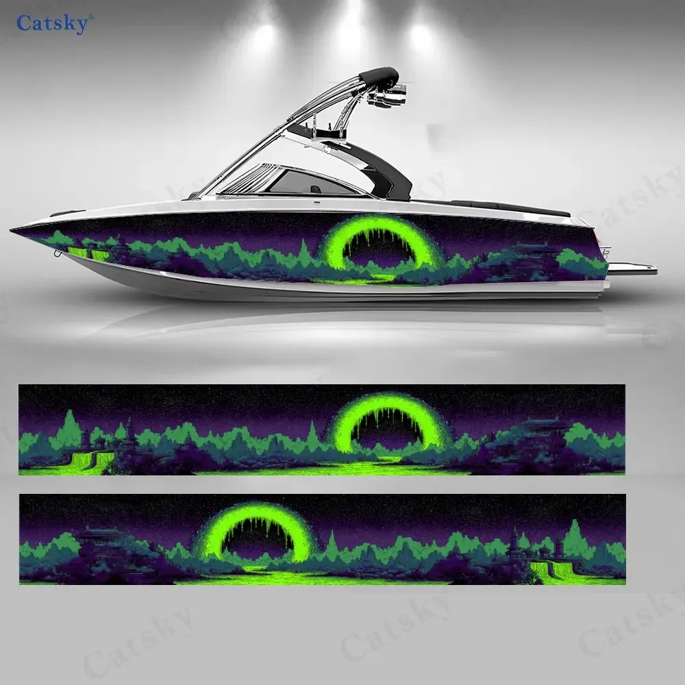 Immortal Cliff Phantom Waterfall Boat Stickers, PVC Waterproof Vinyl Wrap Decals for Fishing Boats, Durable and Stylish Design