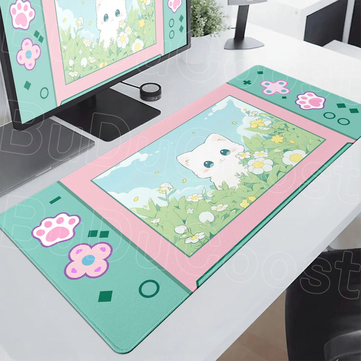 Mousepad Cute Cat Cartoon Switch Pattern Keyboard Desk Protector Mat With Lockedge 900x400mm Large Laptop Office Non-slip Carpet