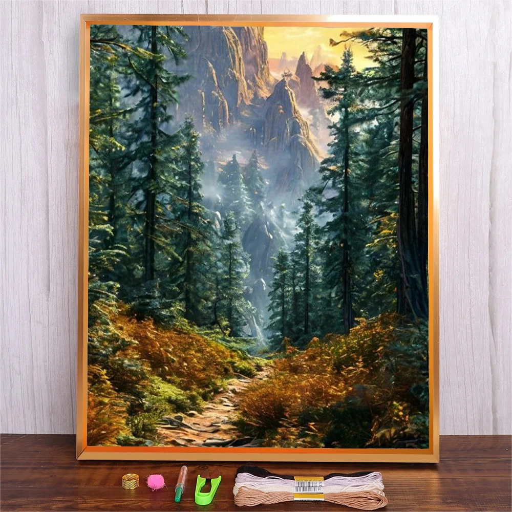 

Full Patterns Cross Stitch Kit Mountains Forest 11CT Printed Cross Stitch Embroidery Kit Fabric Canvas Crosstitch Kit Needlework