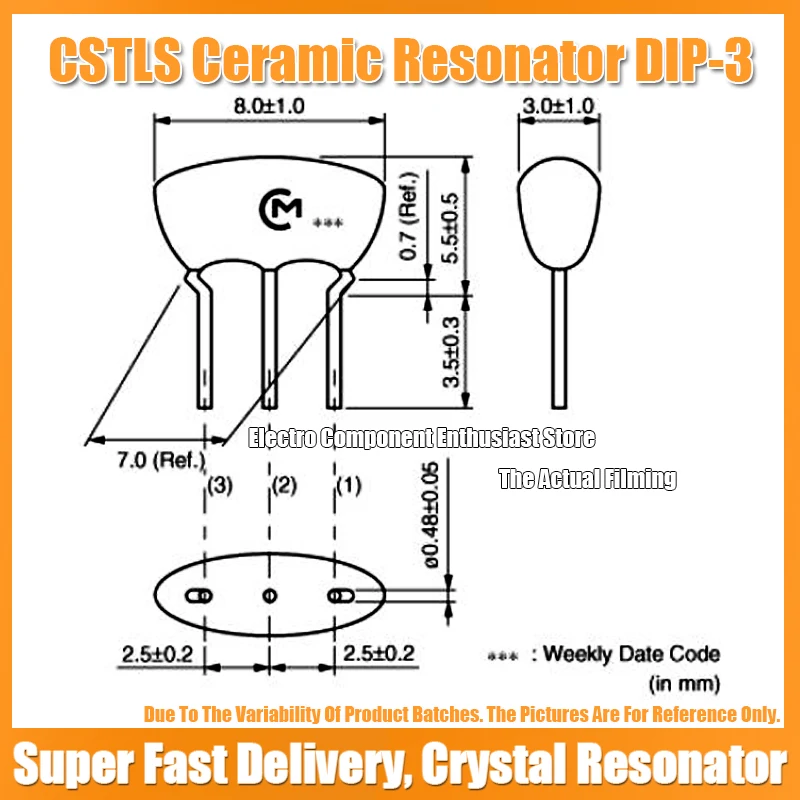 (10PCS) CSTLS16M0X51-B0 16M 16MHZ 16.000MHZ MuRata Ceramic Resonator DIP-3 SIP-3-2.5MM ±0.5% 5PF