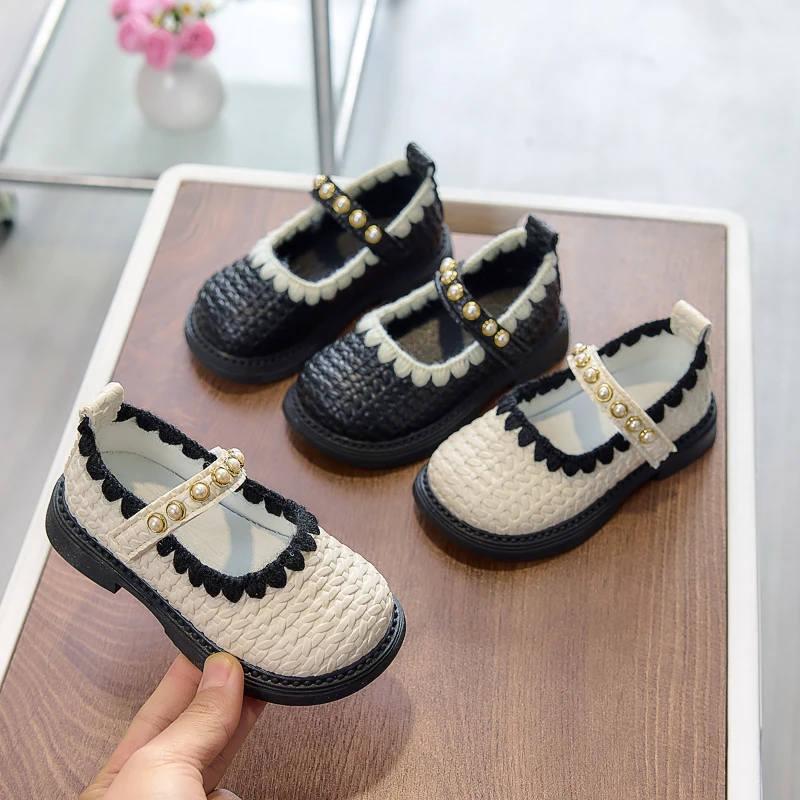 Children Flat Shoes Weave Trendy Kids Princess Shoes Round Toes Versatile 2026 New Fashion Girls Casual Shoes Soft Sole Non-slip