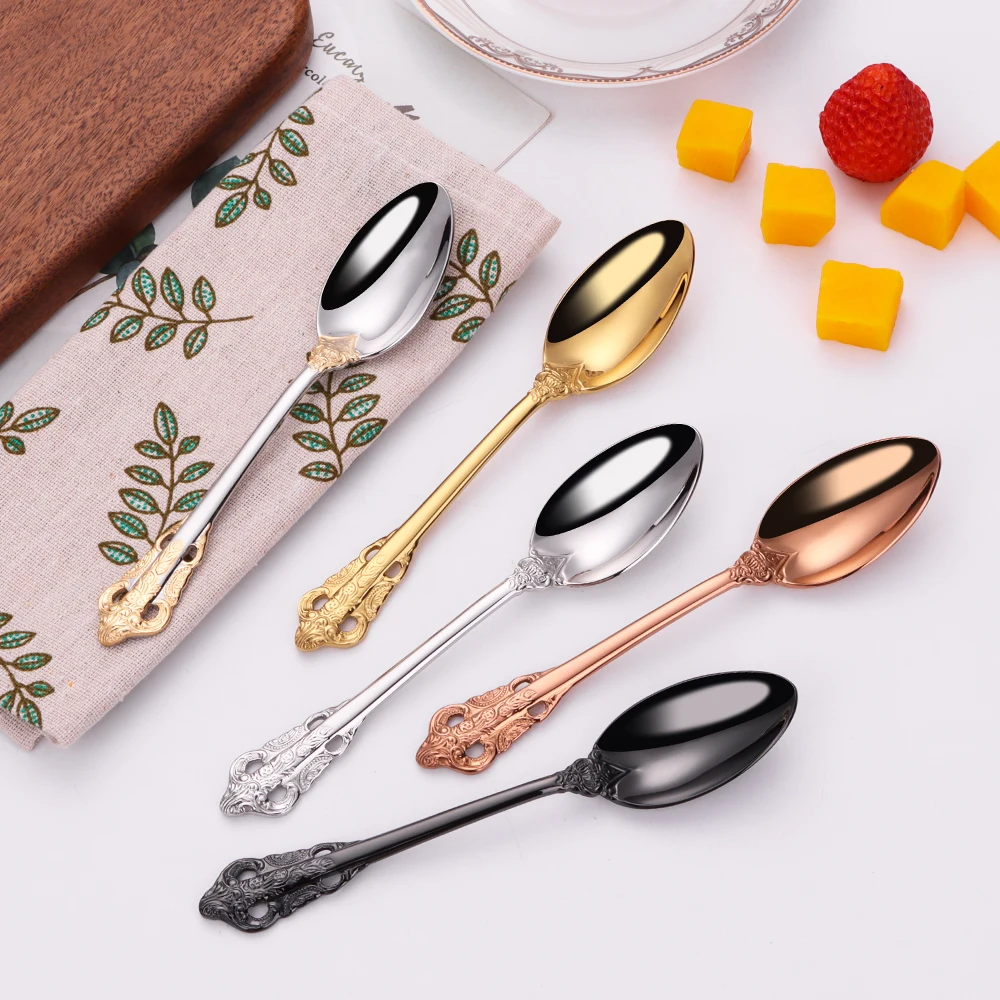 5.1inch vintage mirror golden coffee spoon set gold plated tea spoon 18-10 steel coffee stirring spoon dessert spoon cake spoon