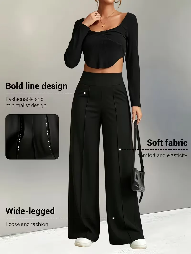 Damen High-Waist Weite Jogginghose Frühling Sommer Einfarbig Locker Gerade Lässige Jogger Lounge Lange Hose – Detail 6