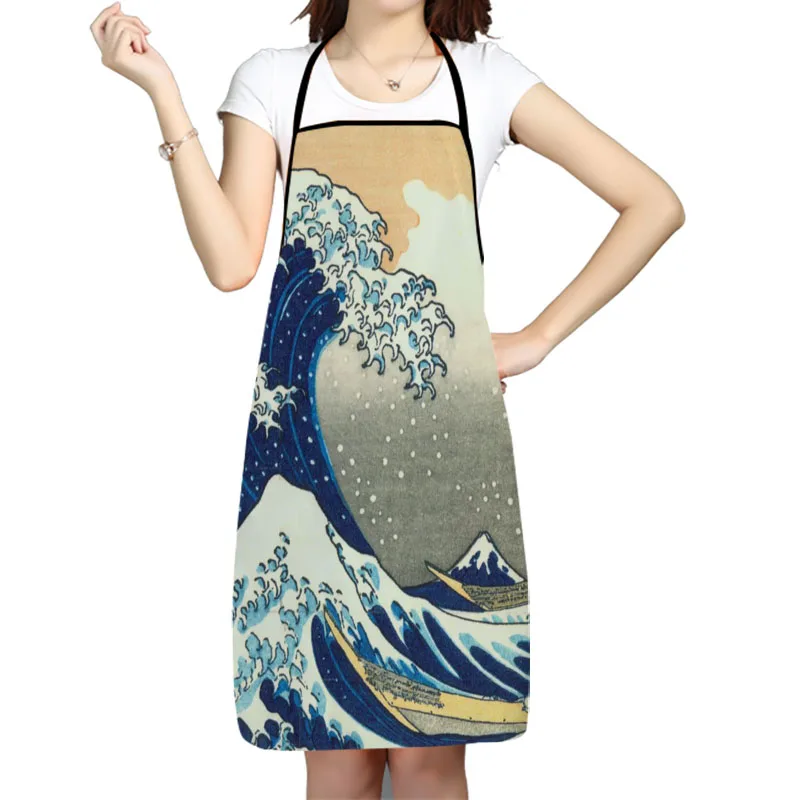 Kitchen Apron Great Wave Off Kanagawa Printed Sleeveless Oxford Fabric Aprons for Men Women Home Cleaning Tools Creative Gifts