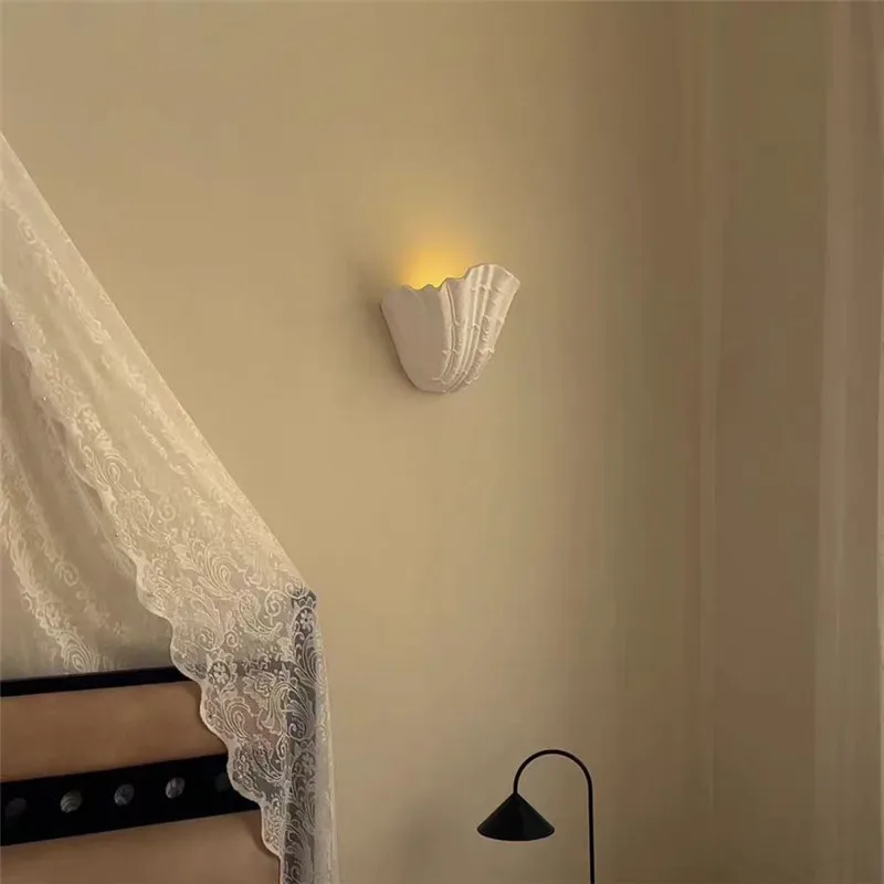 Gypsum Shell Wall Lamp Aroque Art white beside Wall sconce Romantic LED Wabi-sabi Bedroom Bedside Staircase Aisle Vintage lamp