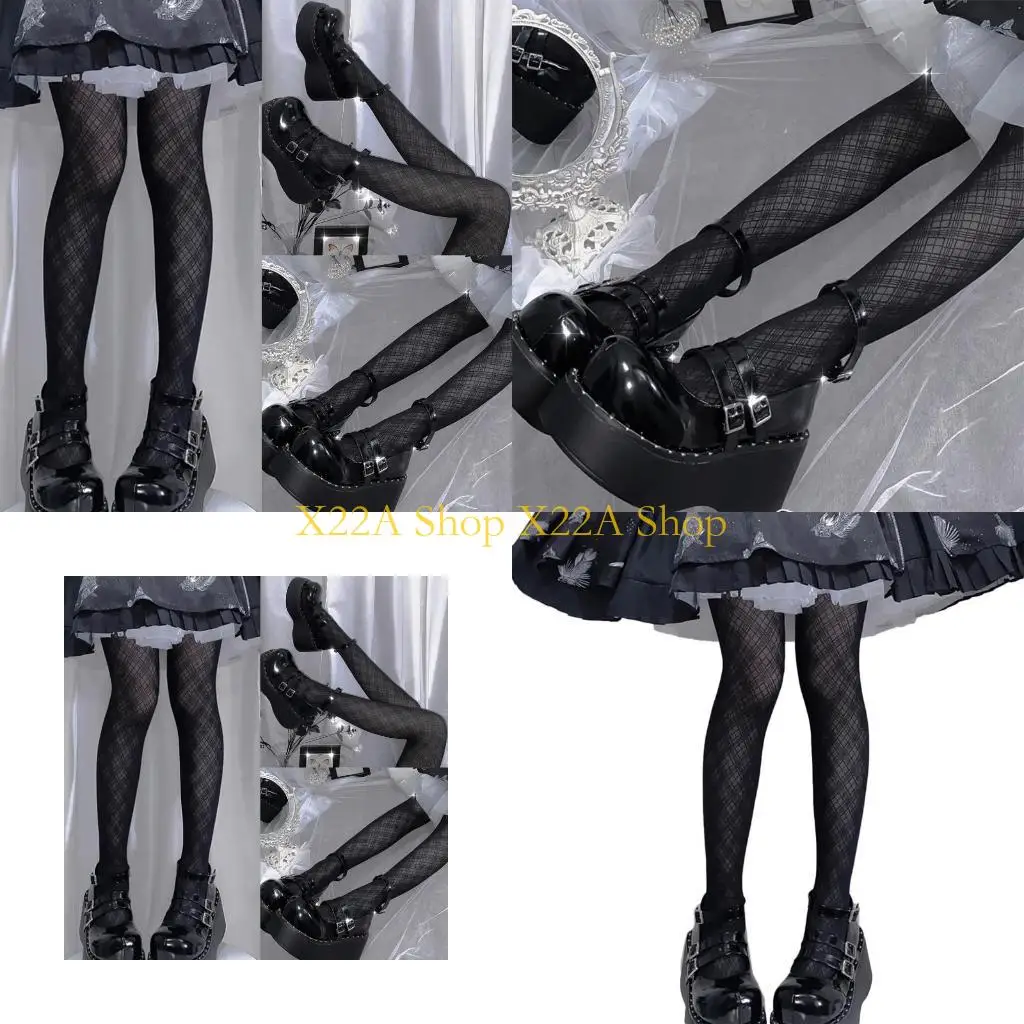 

Уникальные женщины лолита черные шелковистые трусики Argyle Diamond Plaid Pattern Stockings