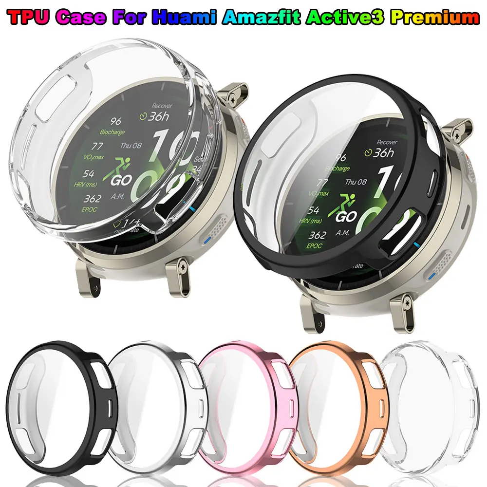 Capa de TPU Macia para Huami Amazfit Active 3, Protetor de Tela Premium, Capa Protetora Completa, Acessórios Inteligentes