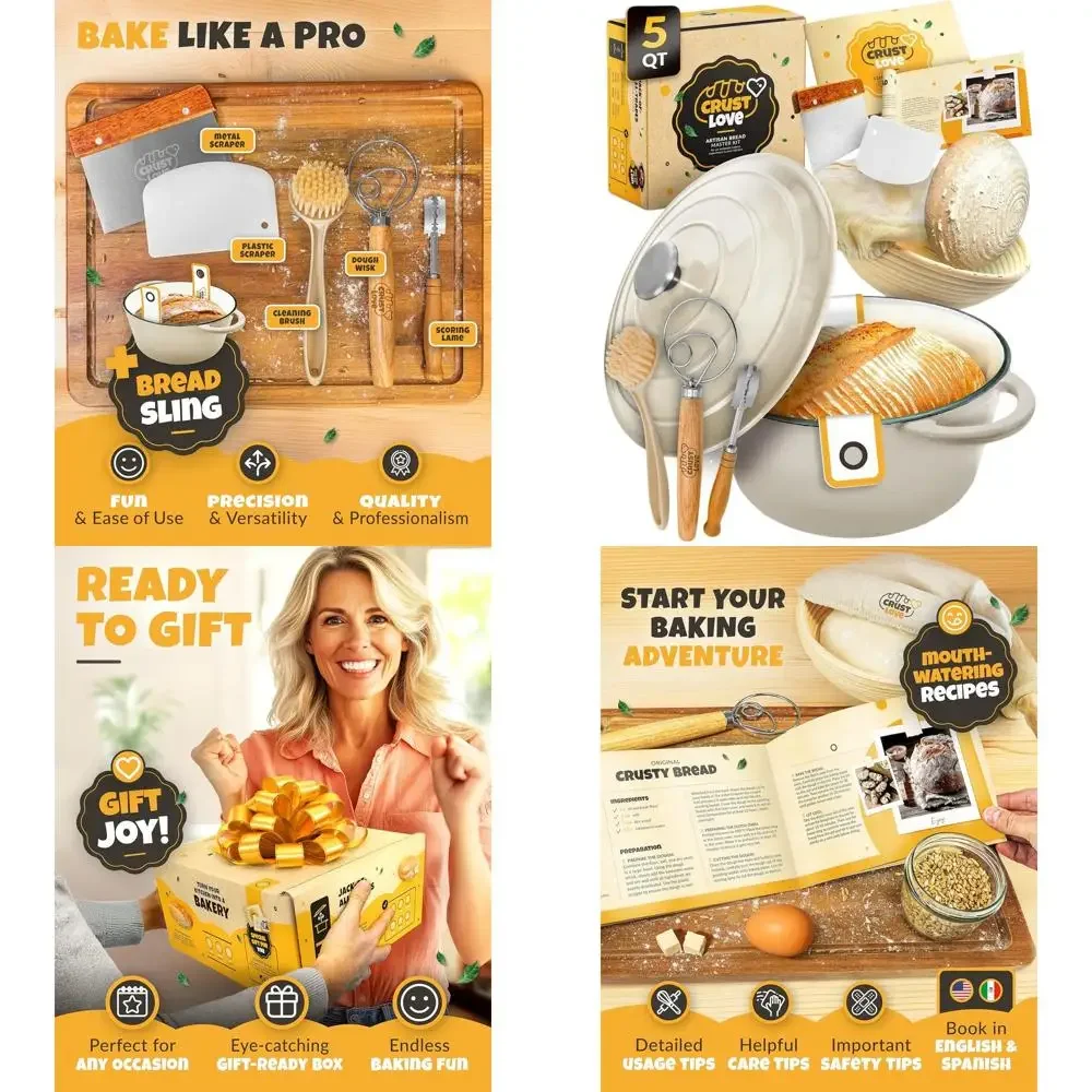 

Enameled Cast Iron Dutch Oven for Sourdough & Bread Baking with Banneton, Lame, 5-Quart