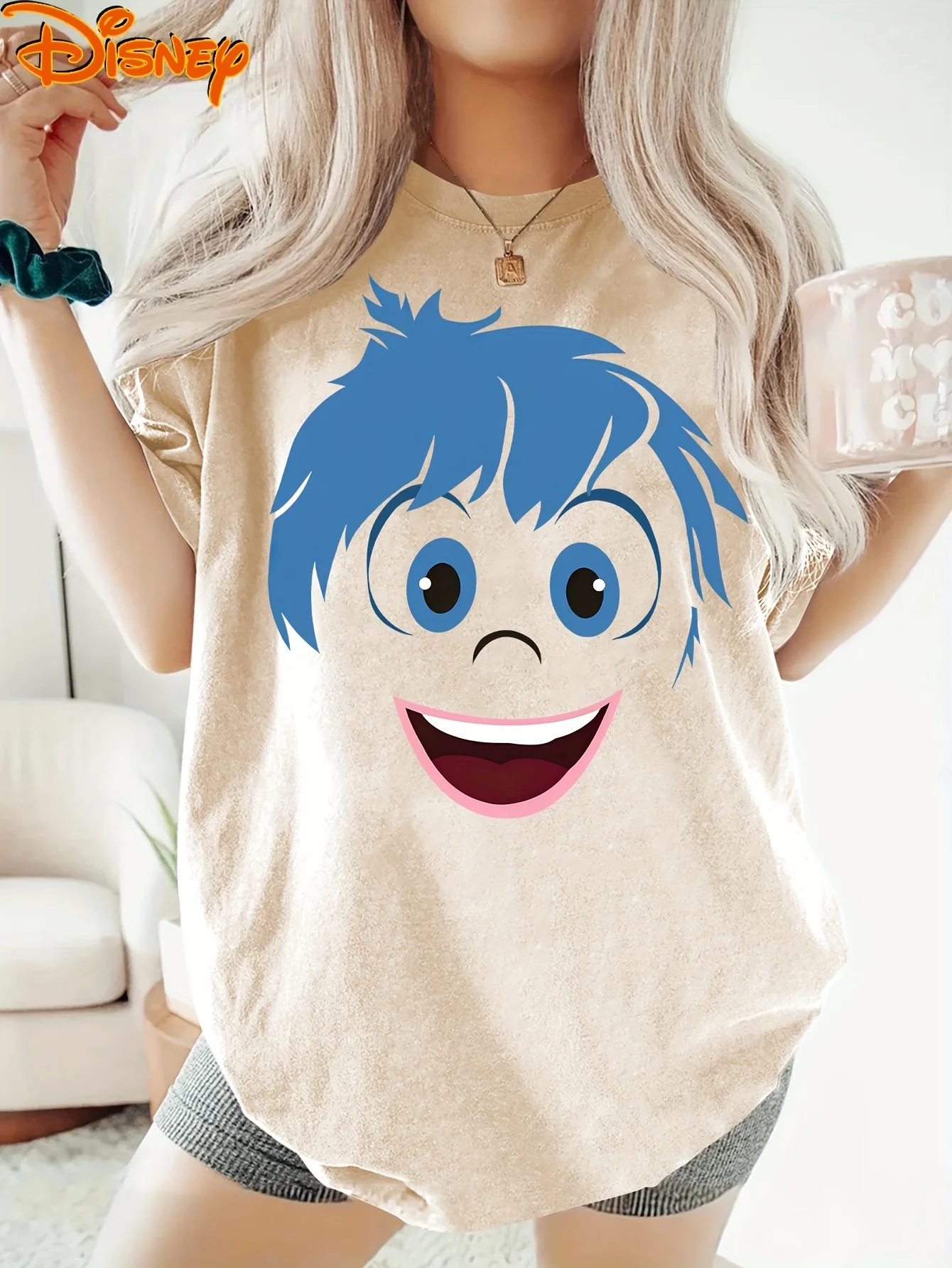 

Disney Inside Out Joy T Shirt Women's Men Cotton Tee O-Neck Casual Oversized Short Sleeve Loose Clothing Loose tops comfortable