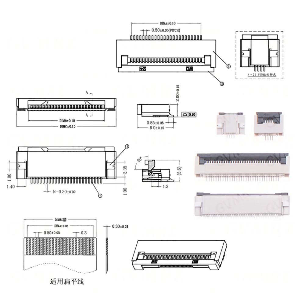 10pcs/lot FPC FFC For Flat Cable Connector 0.5mm 1mm Pitch Under Clamshell Socket 4P 6P 8P 10P 12P 14P 16P  Integrated circuit