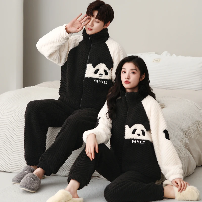 Couple Pajamas Set Women Men Thicken Pyjamas Winter Warm Sleepwear Korean Loose Lovers Homewear Pijamas Suit