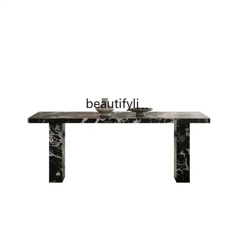 

Retro wind rock slab dining table Household high-end rectangular dining table Black rock slab dining table