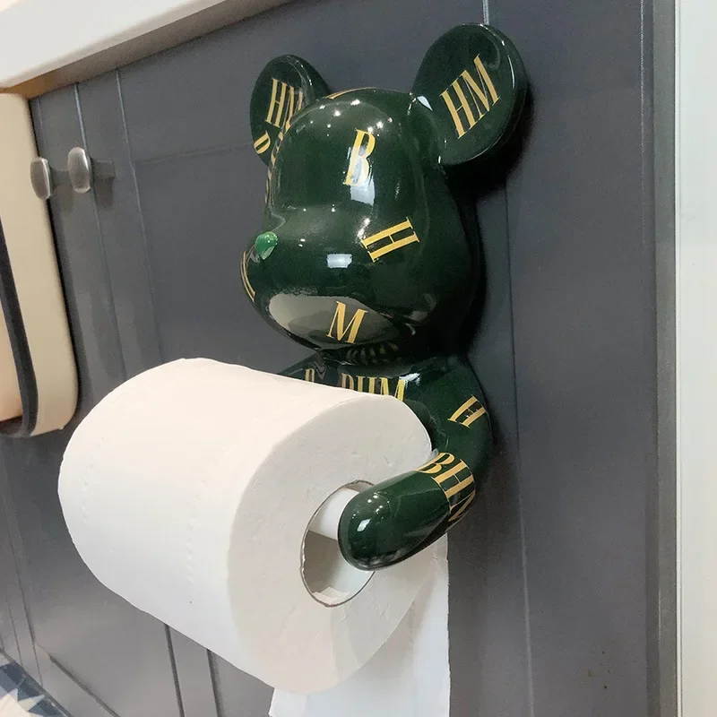 

Wall Mounted Toilet Paper Holder Violent Bear Toilet Roll Holder Punch-Free Roll Paper Tube Storage Rack Bathroom Accessories