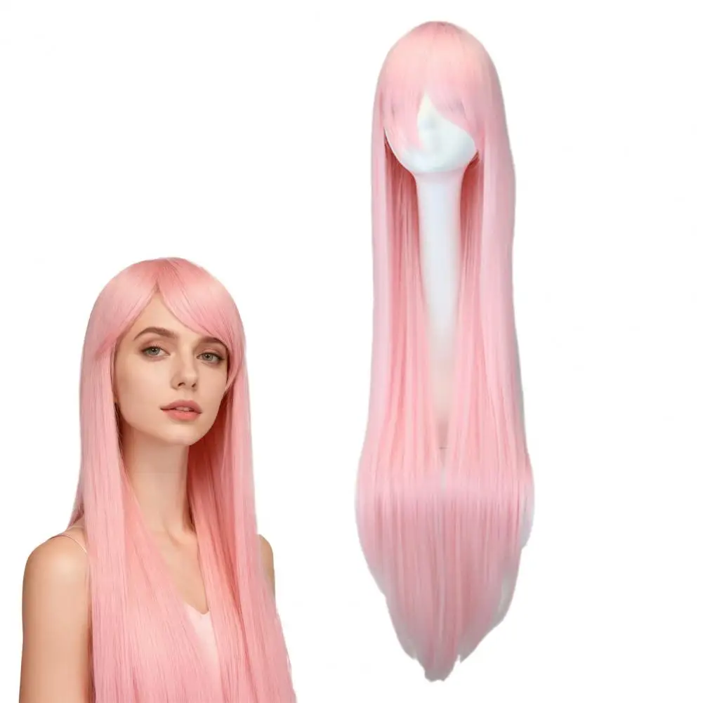 

Длинный прямой парик для косплея 100 см с челкой, натуральное высокотемпературное волокно, пушистый костюм, аниме, косплей, вечерние, синтетический парик