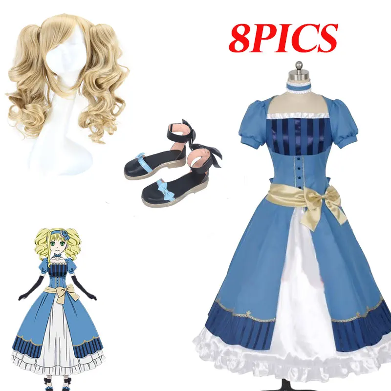 Black Butler Kuroshitsuji Elizabeth Midford Lizzy vestido de lujo para fiesta, disfraz de Cosplay, conjunto completo de ropa de princesa, zapatos con peluca, nuevo