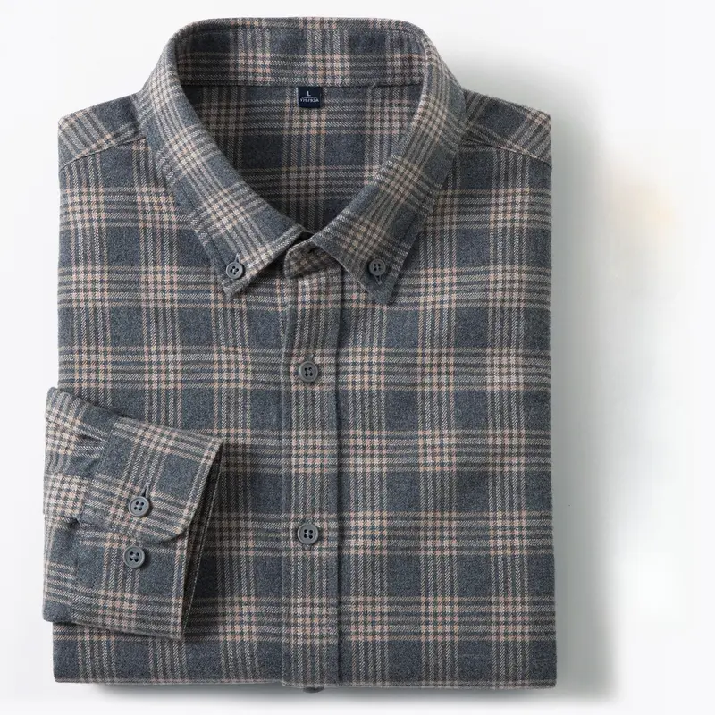 New in Shirt Plaid 100%Cotton Brushed Long Sleeve Shirts for Men Slim Fit Casual Tops High Quality Designer Vintage Clothes - Image 2