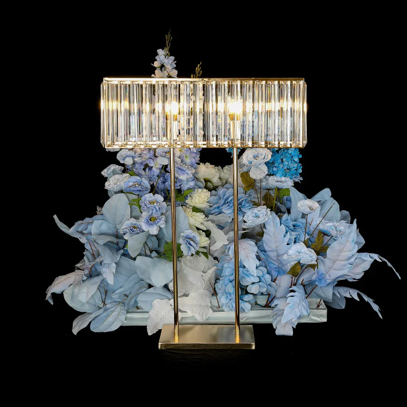 

2pcs Wedding Crystal Flower Stand For Banquet Stages, Golden Iron Art Illuminated Decorations, Floral Arrangement Display Stand