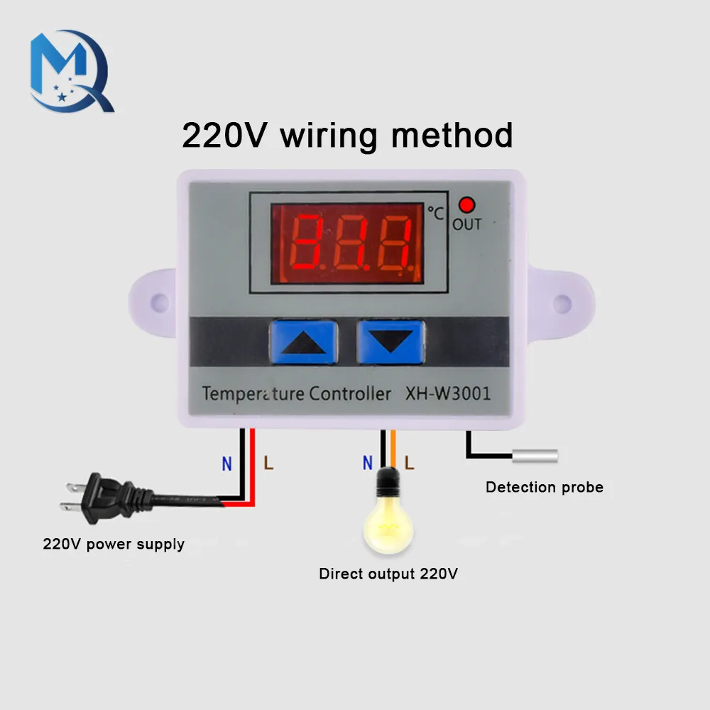 1-10Pcs 10A 12V 24V 220VAC Digital LED Temperature Controller XH-W3001 For Incubator Cooling Heating Switch ThermostatNTC Sensor