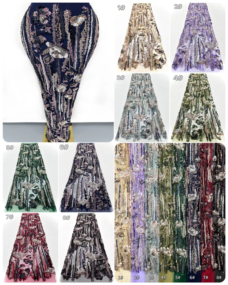Luxury African Lace Fabric Sequins Beaded Embroidery Groom Nigerian Bridal High Quality French Tulle Lace Fabric For Wedding